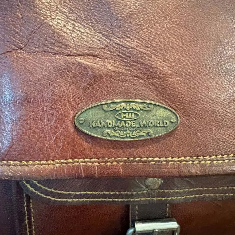 Handmade World Brown Leather Messenger Bag Laptop Satchel Briefcase Crossbody